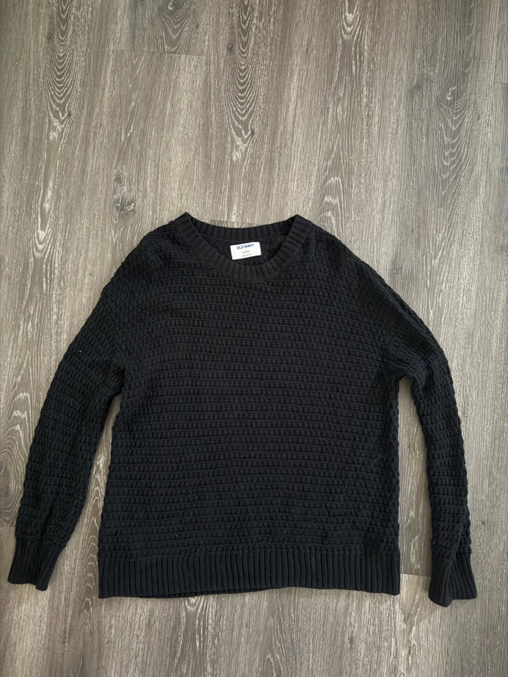 Old Navy Women’s Black Textured Waffle Knit Crewneck Sweater